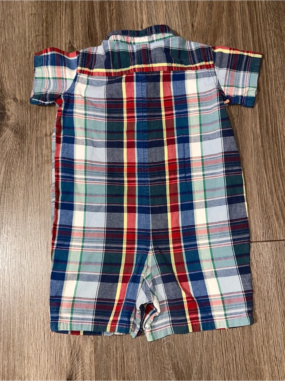 RL Baby Boy Navy Blue Plaid Cotton Romper Poplin Button Tag Detail 18-24 Months